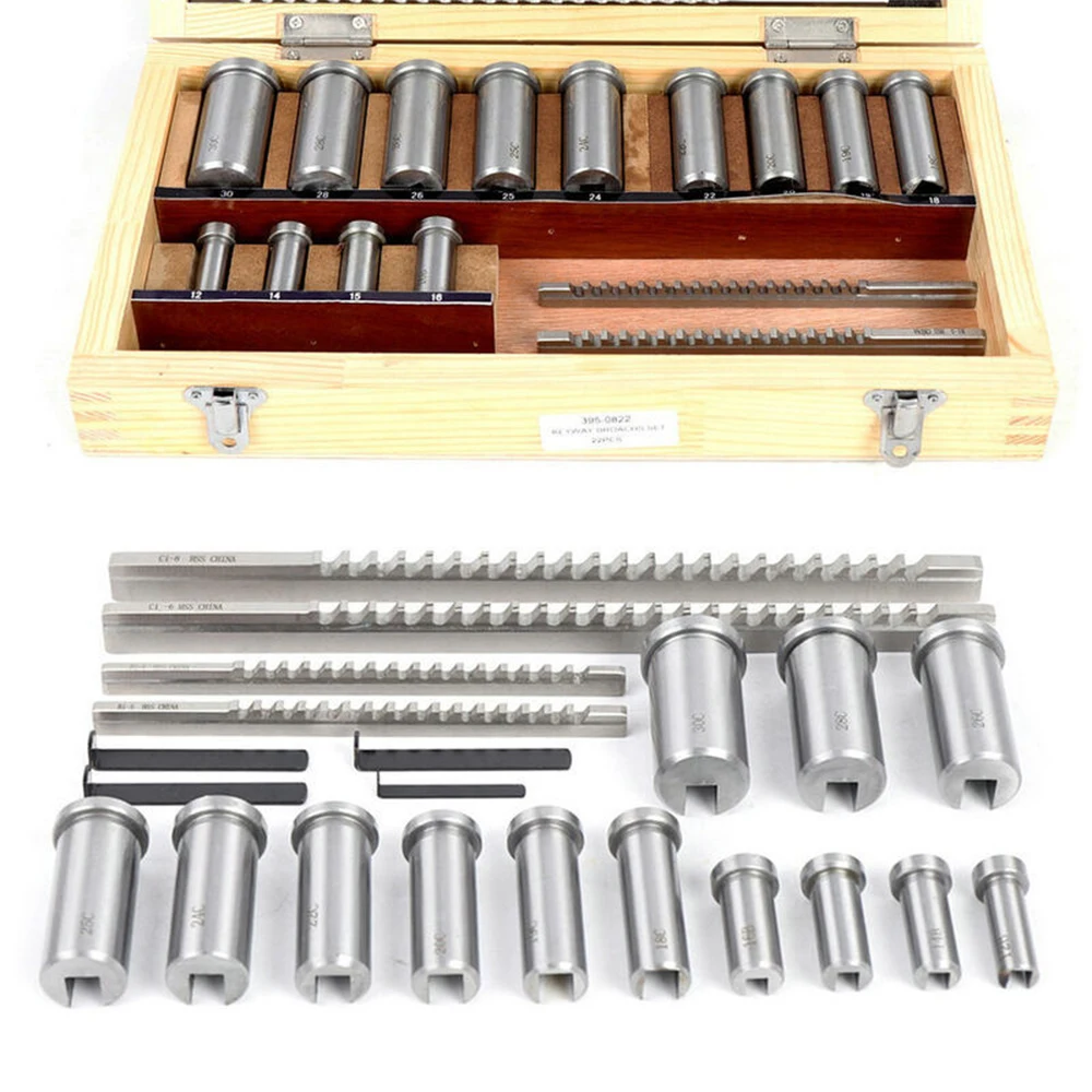 22 Chiếc Keyway Chuốt Bộ HSS Hệ Mét Keyway Dụng Cụ Cắt Máy CNC