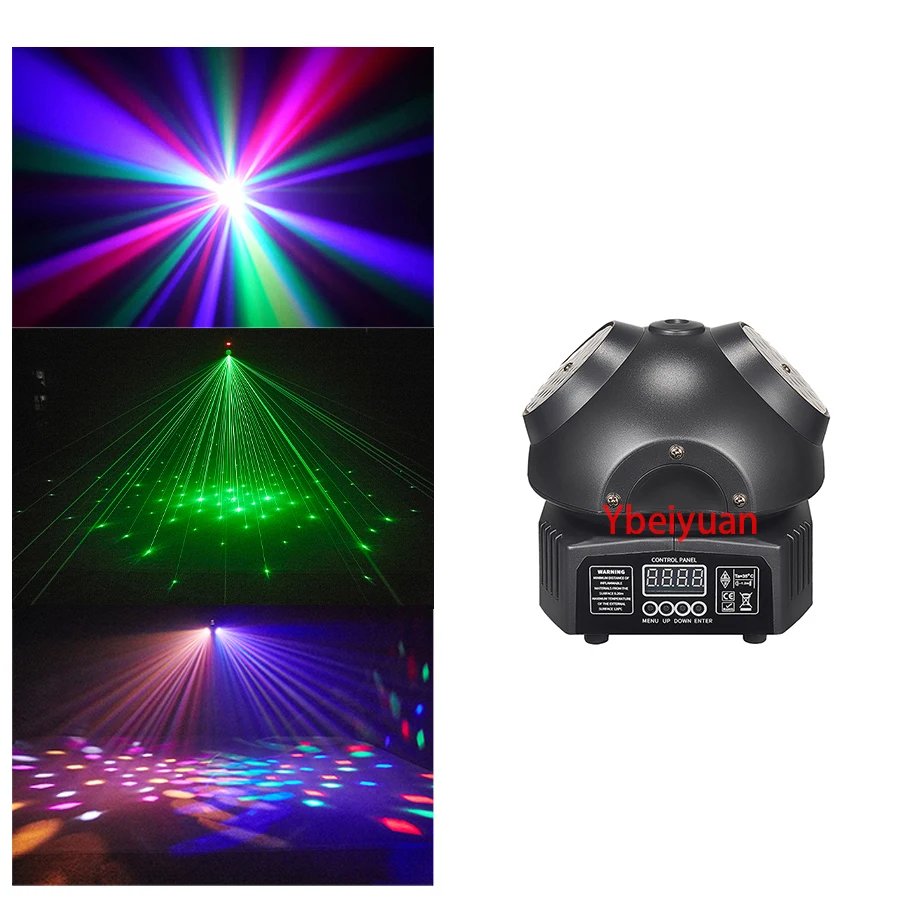 Disco LED kaleidoscope strobe +Green Laser Rotating Stage Light DMX 512 Dynamic Effect Christmas Wedding Party Bar Club