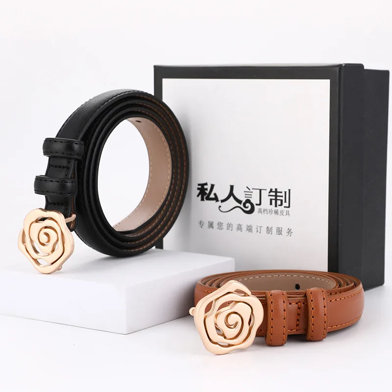 Advanced Rose Women's Leather Belt Pants, Simple and Fashionable Versatile Dress, Decorative Belt for Women