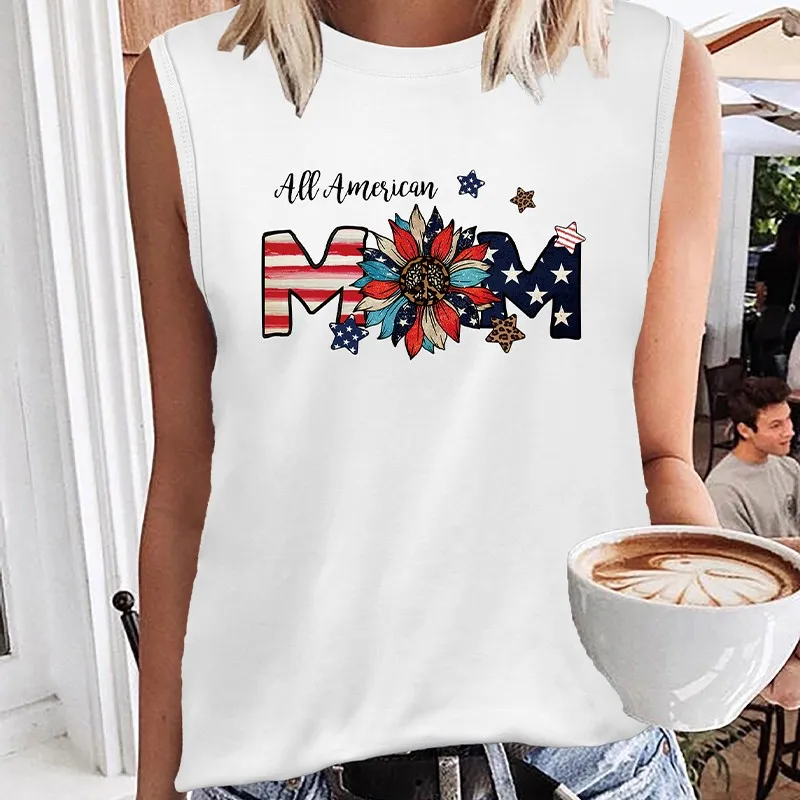 

All American Mom Print Women's Fashion Sports Tank Tops Summer Running Vest Gym Clothing Casual Singlets