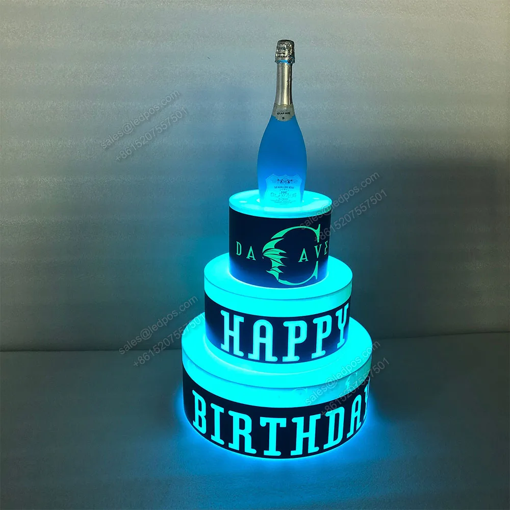 Rechargeable Customized led happy birthday cake Stand Night Club Lounge Bar lighted Champagne Bottle Presenter VIP Service Sign