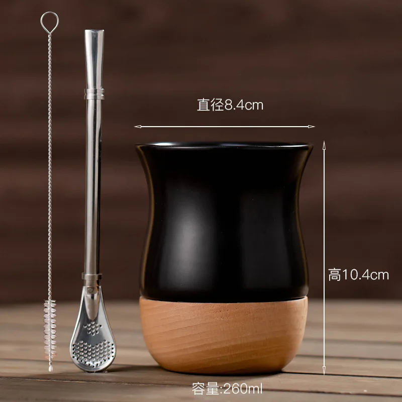 Taza de cerámica anti-quemaduras para yerba mate con pajita de acero inoxidable, taza especial para yerba mate, para el hogar y la oficina