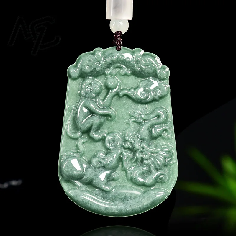 Real Natural Emerald Pea Green Jade Chinese Zodiac Signs Pendant Necklace Carved Jewelry Fashion Amulet Gifts Certificate