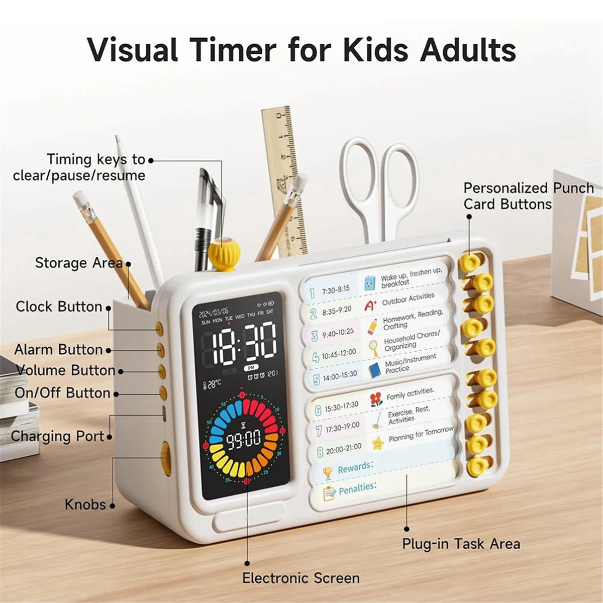 Quality! Visual Timer for Kids Adults, ADHD Timer with Planning Board for Schedules, Task Timer Toddler Visual Timer Silent Time