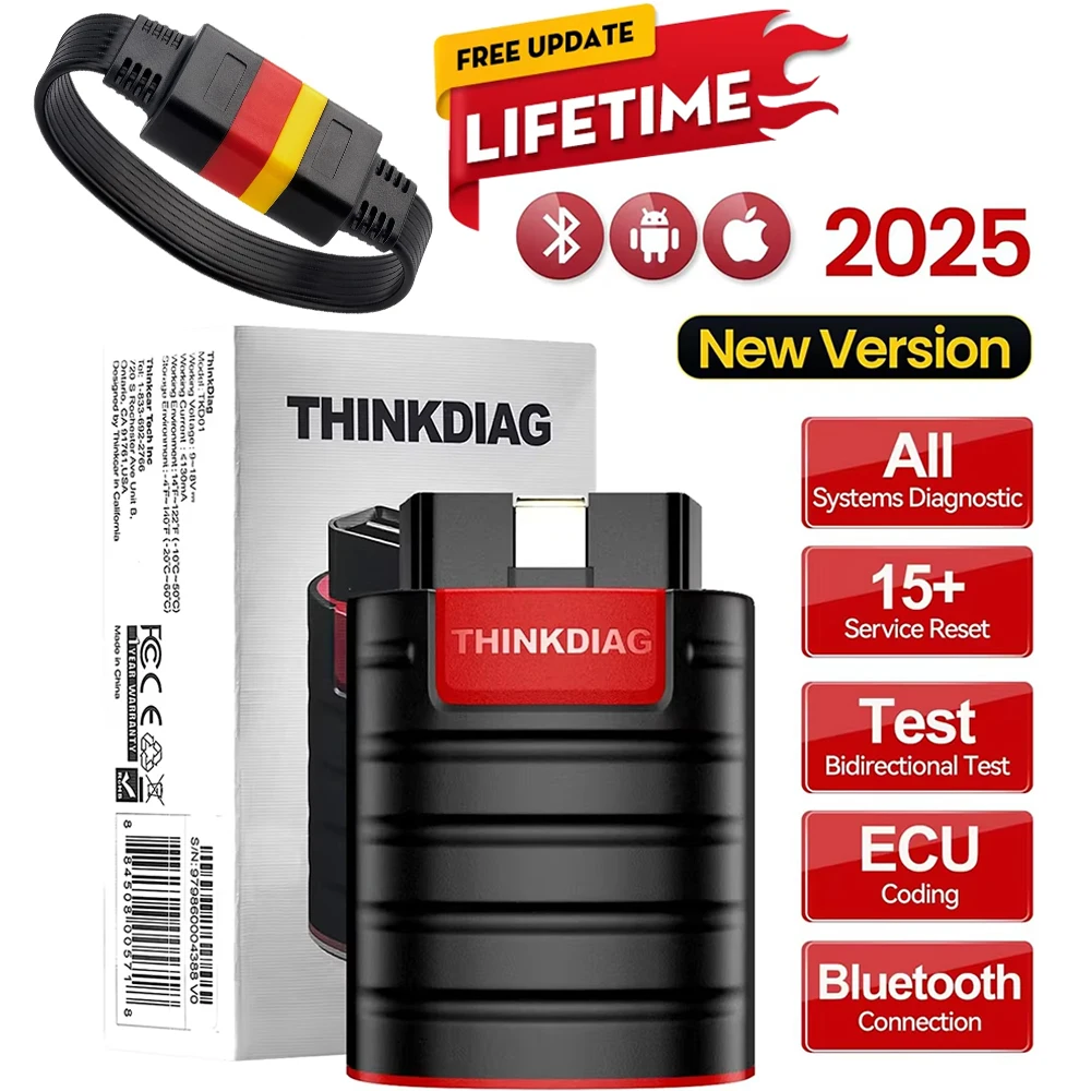 OBD2 Scanner Thinkdiag Bluetooth Full System Scan Tool OE Level Code Reader, ECU Coding 16+ Reset Service FCA, 1 Year Software