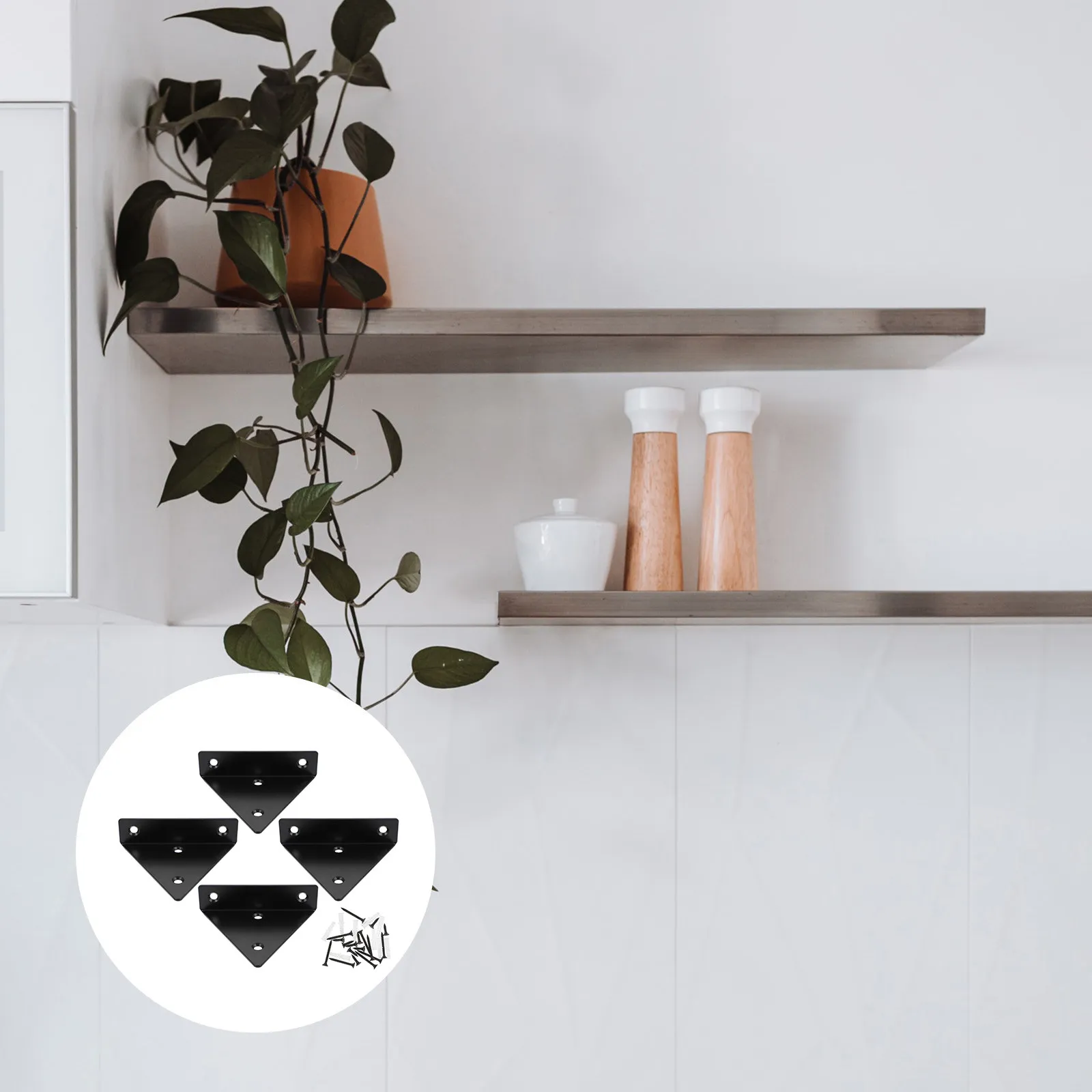 

Комплект из 4 прочных металлических угловых кронштейнов для настенных полок, стабильная опорная система для хранения для дома и магазина