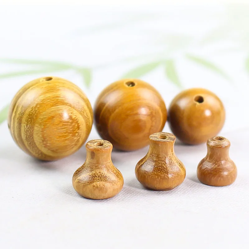 5 sets Natural Yellow Sandalwood Round Ball Three Holes Connector Beads Tri Links DIY Necklace Bracelets End Wooden Buckle Craft