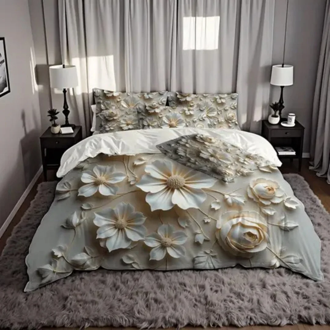 Housse de couette imprimée en relief 3D, ensemble de literie Queen King Size HD, décoration de chambre, housse de couette de luxe exquise, 3 pièces