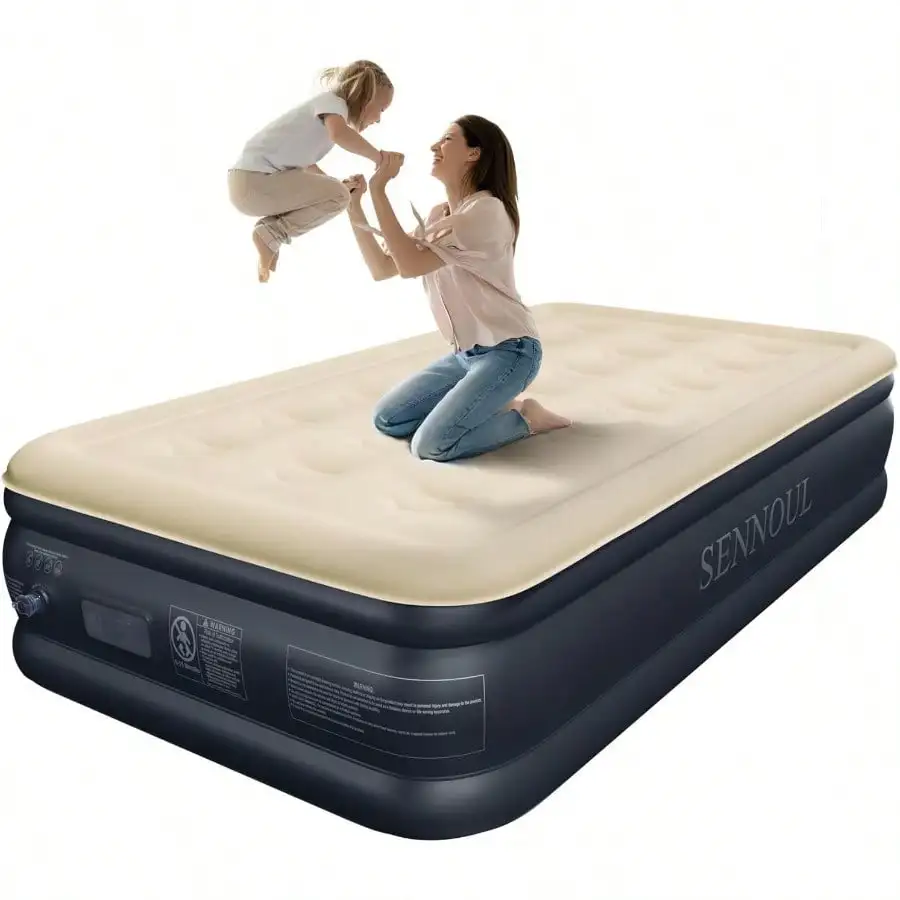 

Twin Air Mattr With Built In Pump RaisedUpgraded Single Blow Up Bed 2 Mins Quick Self Iatable/Deflation 18"/550lbs Max Strong Po