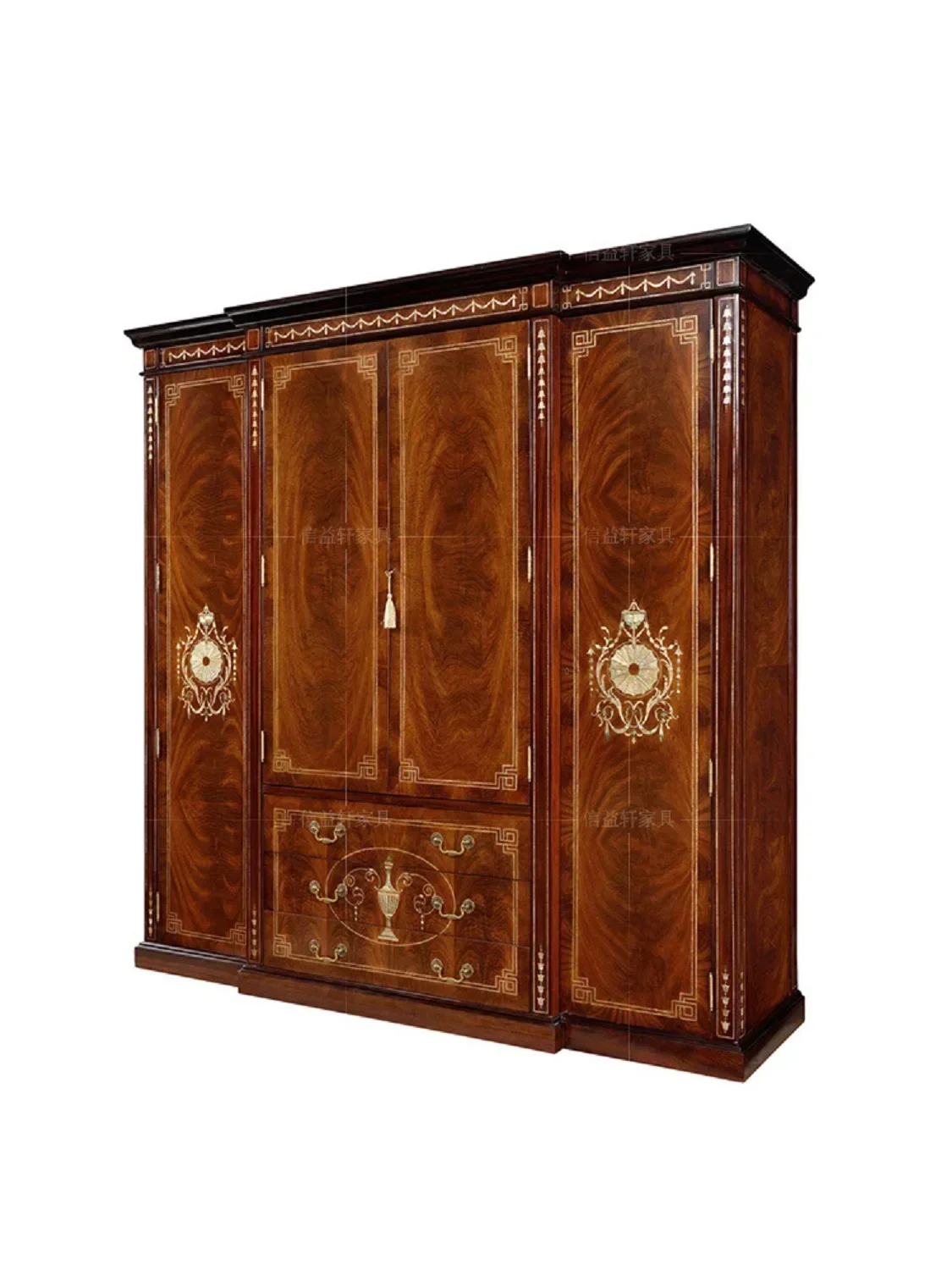 British solid wood wardrobe European luxury storage cabinet four door wardrobe new classical shell furniture