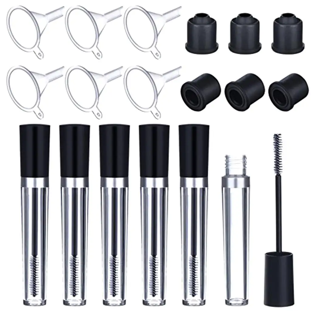 six packs 7.5ml Empty Mascara Tubes Growth Vials Bottle Funnels