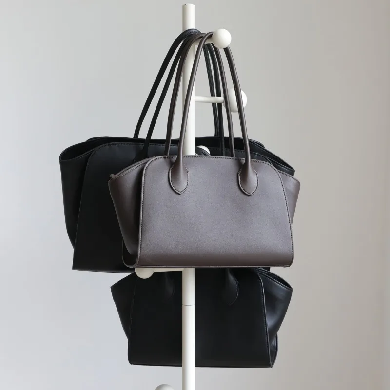 Large Capacity Women's Genuine Leather Shoulder Tote Bag Top Handle Minimalist Everyday Work Shopping Tote
