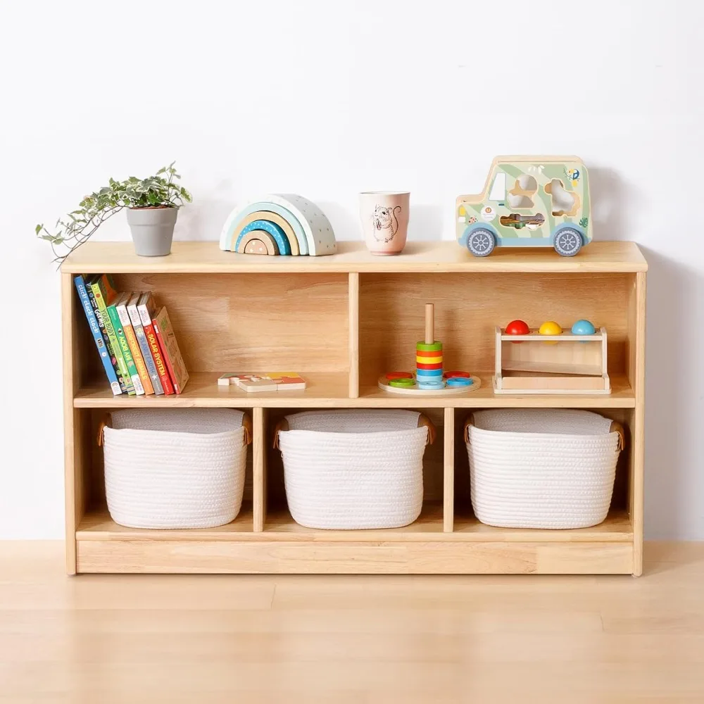 

Rubber Wood Compartment Montessori Shelf, Toy Organizers and Storage, Wooden Storage Cabinet for Kids Room, Playroom, Nursery