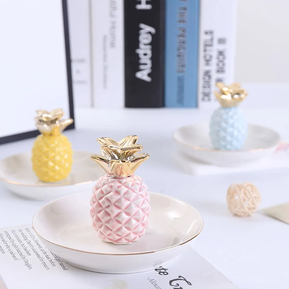 

1 шт., керамический поднос для безделушек в форме ананаса, маленький держатель для ювелирных изделий, держатель для колец, серег, ключей, браслетов, спальни, ванной комнаты