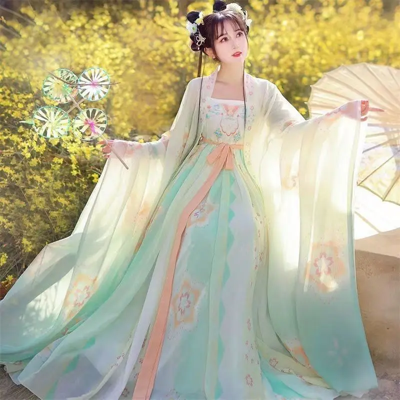 ประเพณีสไตล์จีน Tang Dynasty ความยาวหน้าอก Ripped กระโปรงองค์ประกอบ Hanfu ชุดคอสเพลย์เครื่องแต่งกายสําหรับผู้หญิงชุดเจ้าหญิง