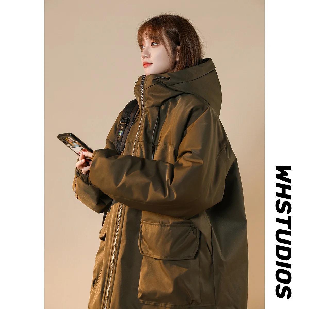 

Oversize Cotton Jaet Men's Winter Thi Warm Hooded Coat Casual Loose Fit Youth Trendy Thermal Zipper Closure Color