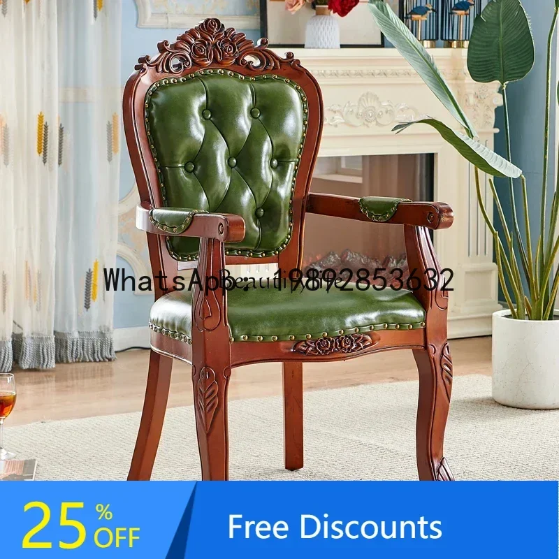 

CC European dining chair solid wood armrest leather simple hotel negotiation backrest adult chairSSS