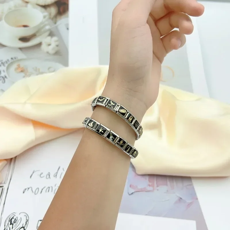 2025 Women Fashions Halloween Dark Gothic Elastic Italian Charm Links Fit 9mm Stainless Steel Modular Bracelet Making Jewelry
