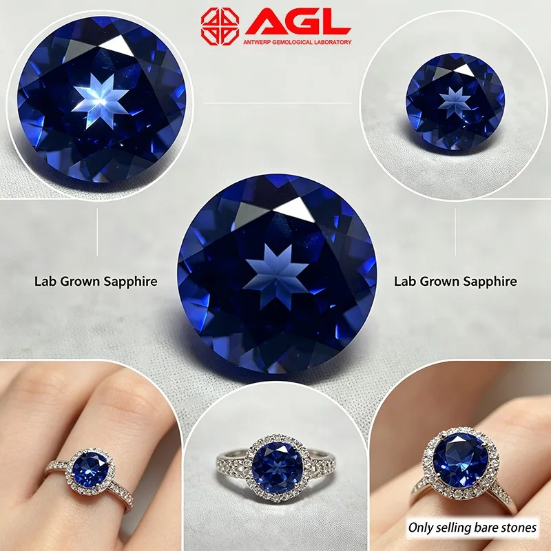 

Lab Grown Sapphire Round Cut Royal Blue Cornflower Blue Loose Beads for DIY Jewelry Making Selectable AGL Certificate