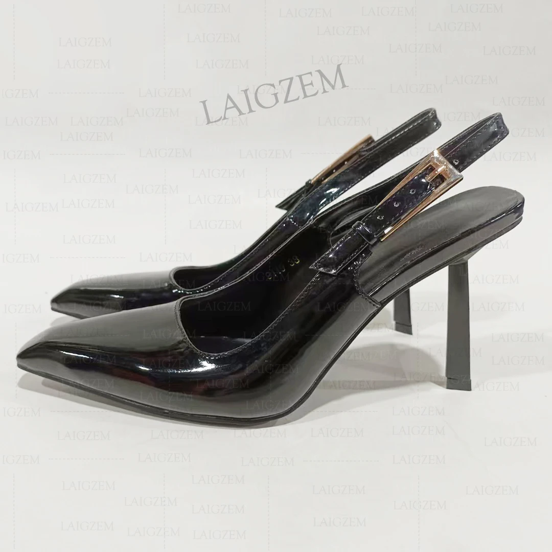 DOHBANER Women Pumps Pointy Toe Slingbacks Metal Stiletto High Heels Dress Party Prom Handmade Shoes Woman Big Size 35 38 41 43