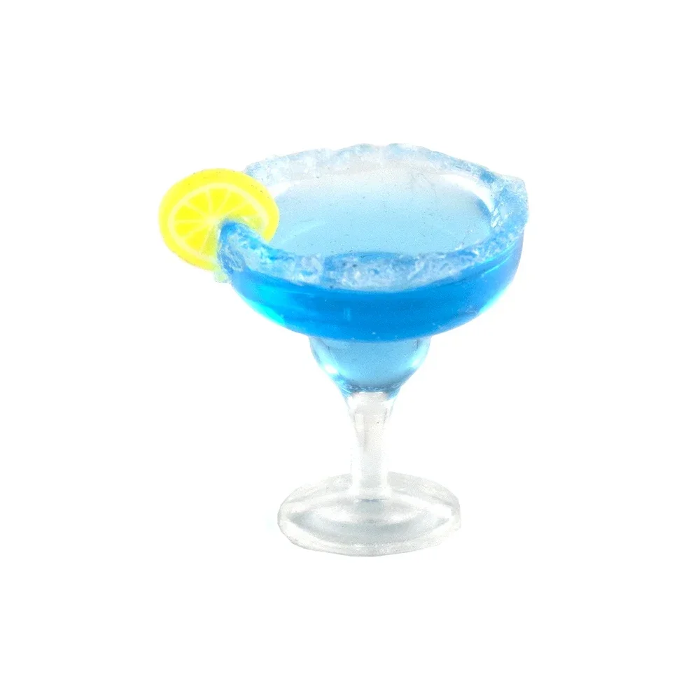 1Pcs 1/12 Doll House Miniature Resin Blue Cocktail Cup Simulation Drink Glass Model Toy Mini Decoration Dollhouse Accessories