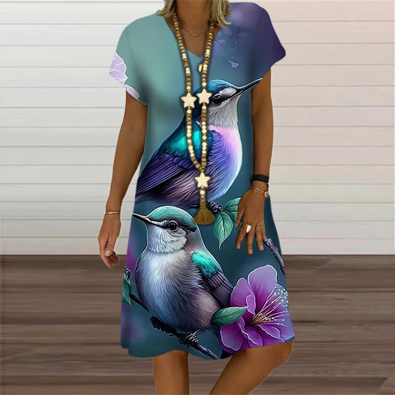 blue cocktail dress accessories BLUE BIRD PRINT DRESS  Picnik Barcelona