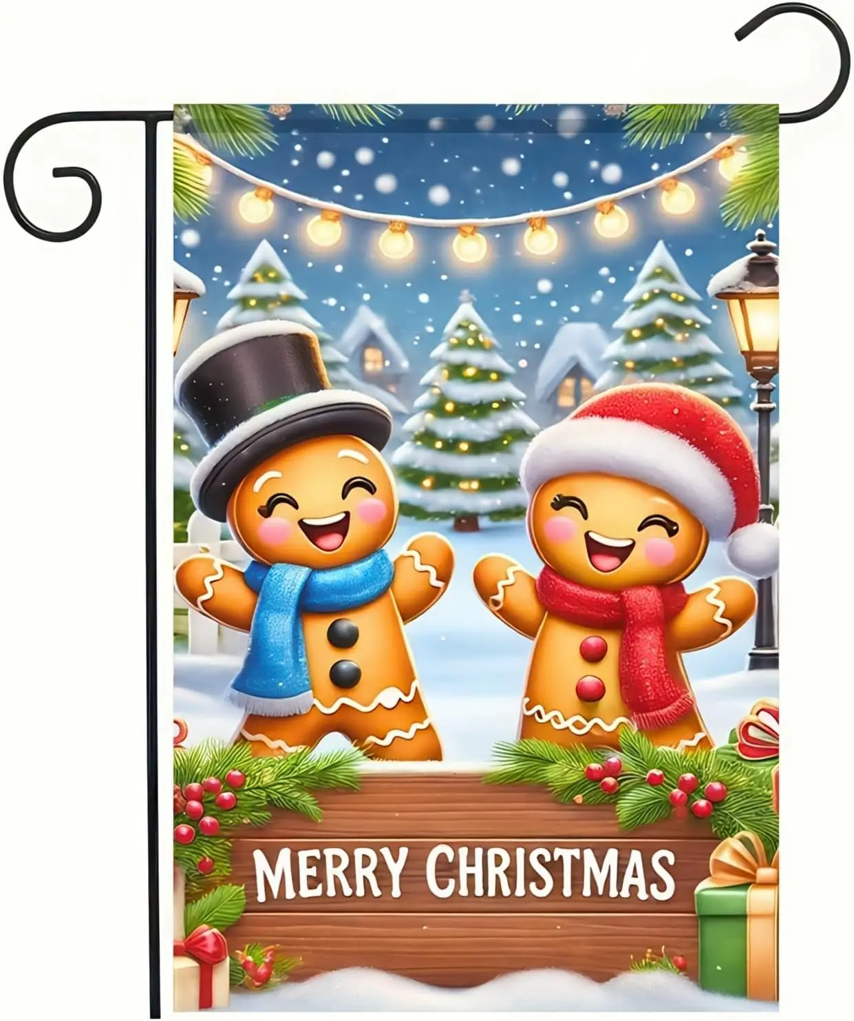 BlissYard Christmas Gingerbread Garden Flag 12x18 Inch Double Sided Merry Christmas Gingerbread Couple Yard Banner Festive W zzo