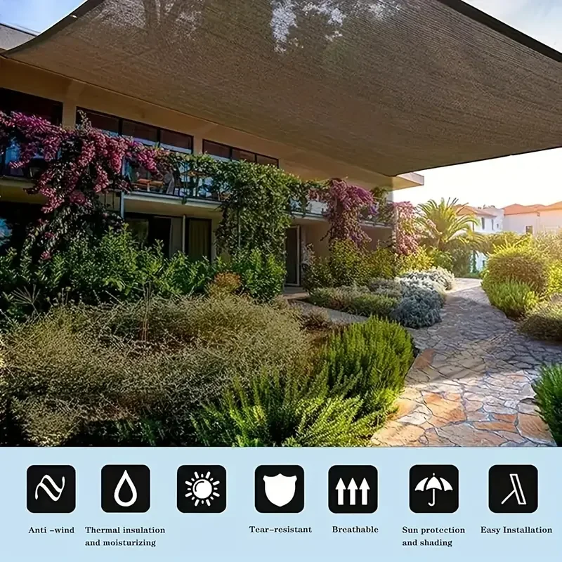 مظلة متينة للحماية من الأشعة فوق البنفسجية باللون البني، شبكة تظليل للشمس في الهواء الطلق لحديقة الفناء والنباتات، مظلة الشراع الدفيئة، جناح خارجي