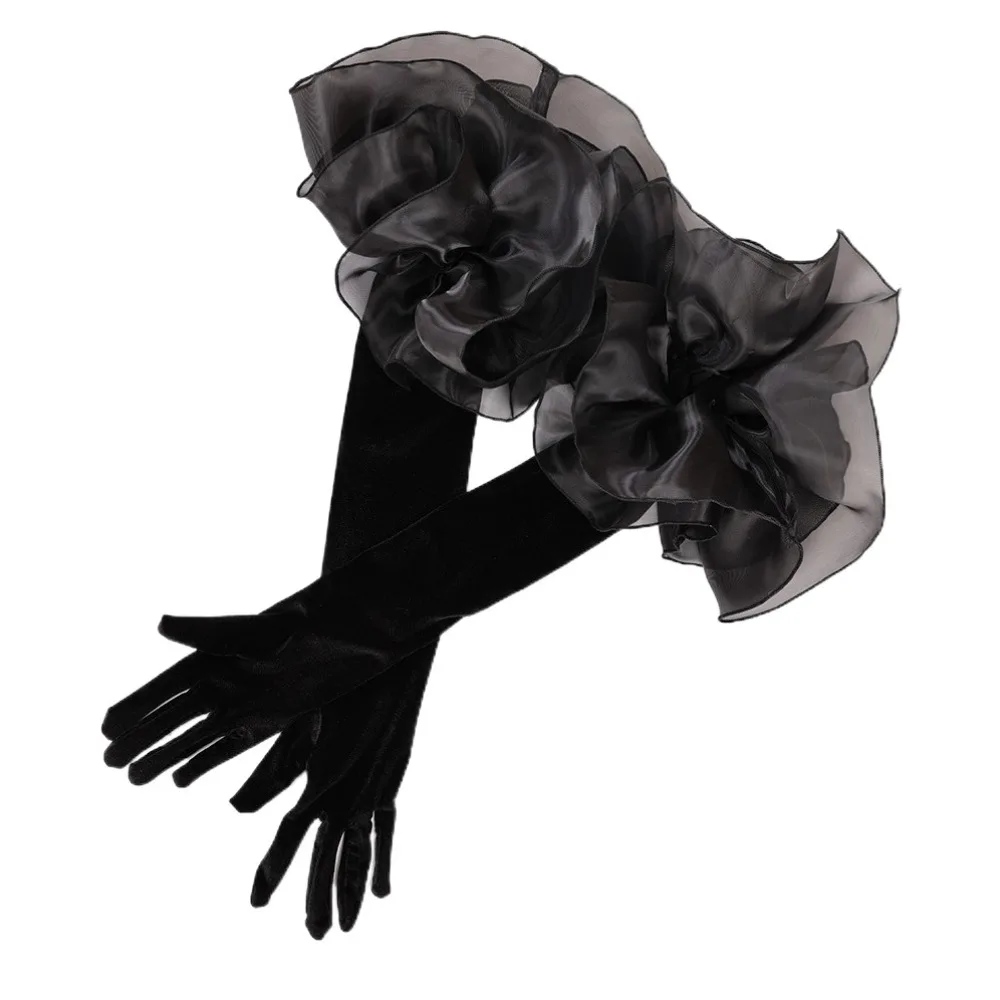 luvas-longas-vintage-elegantes-de-veludo-com-babados-e-flor-de-organza-elastica-para-casamento-e-noivas
