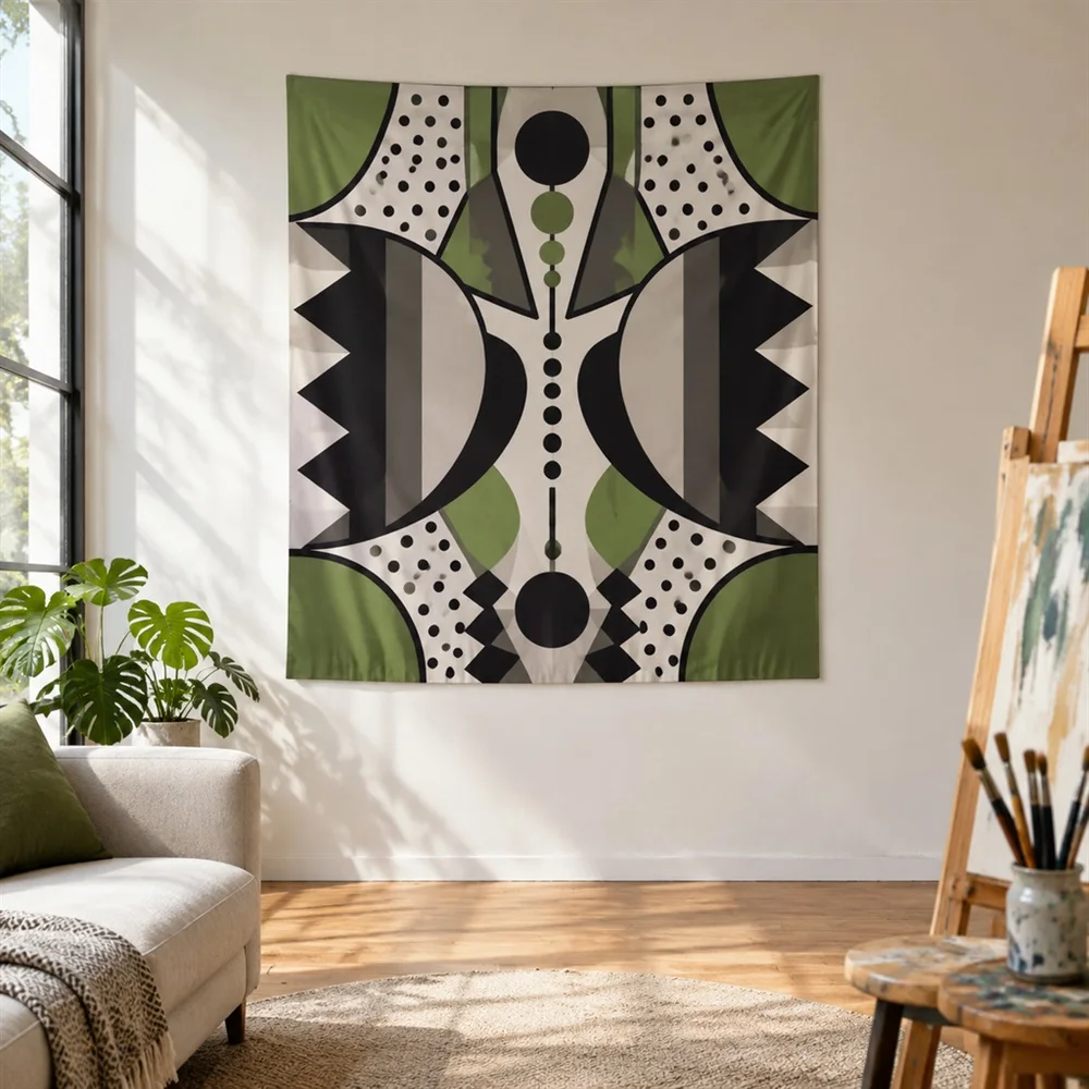VIKAMA Bold Outline Geometry Mirror Symmetric Tapestry Wall Hanging, Postmodern Wall Decor Tapestries for Living Room Bedroom