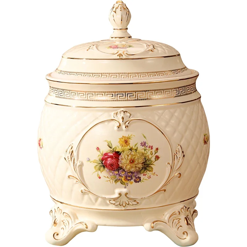 

European ceramic rice tank rice bucket household kitchen storage box sealed rice noodle storage tank with lid