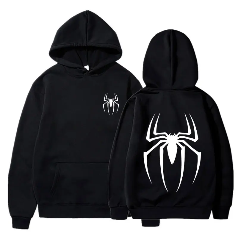 Mens Y2K Spider Print Hooded Streetwear Retro Clothing Loose Hip Hop Quirky Punk Sweatshirt Fashion Couple Sports Sweater