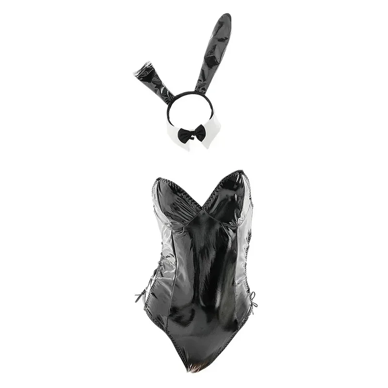 Sexy Lingerie Cosplay Bunny Costume PU Leather Bodysuit Mai Sakurajima Rabbit Suit Kawaii Ears 8 Pcs Anime Maid Outfit for Women view 5