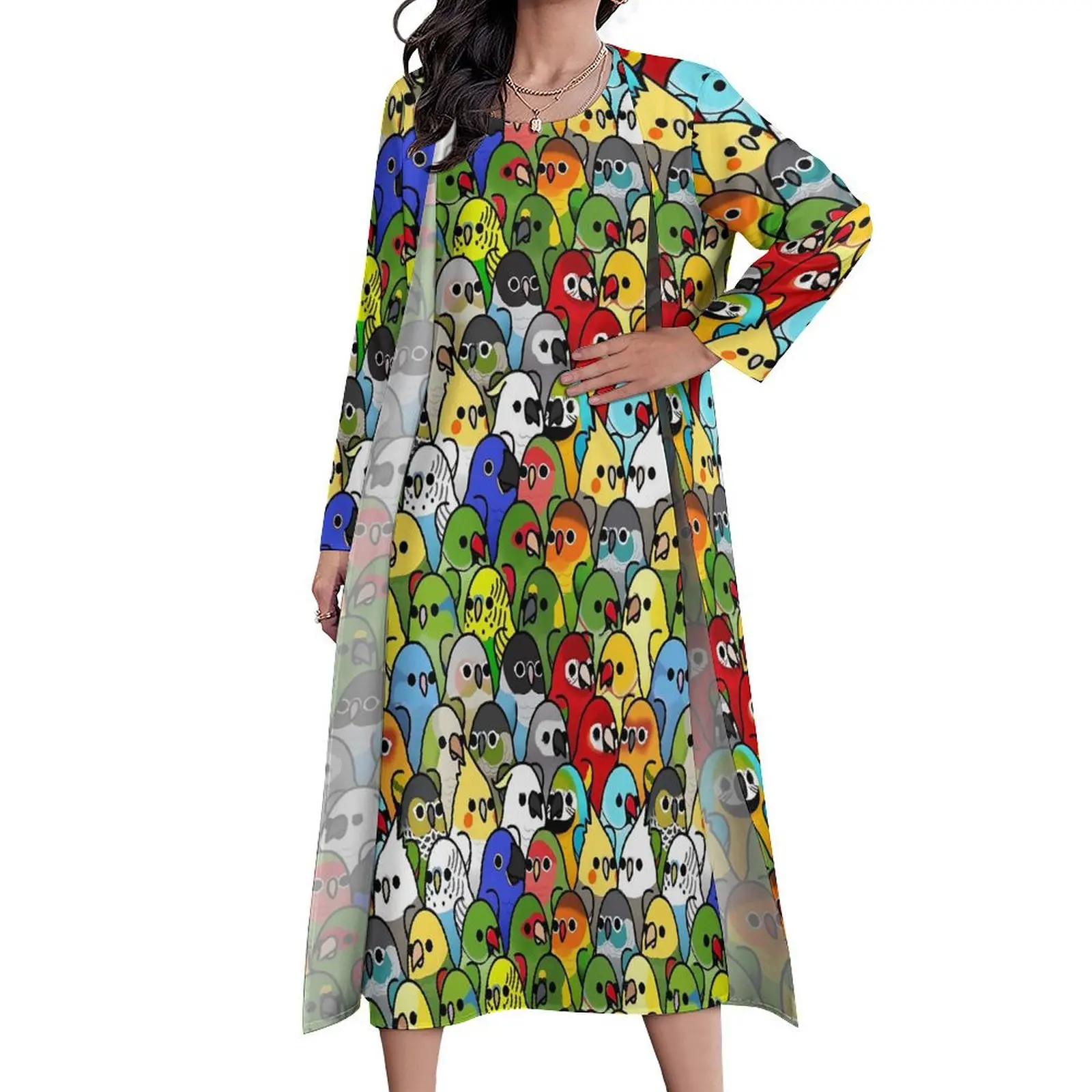 Classic Bird Squad Dress Summer Too Many Birds Street Fashion Casual Long Dresses Women Pattern Modern Maxi Dress 3XL 4XL 5XL