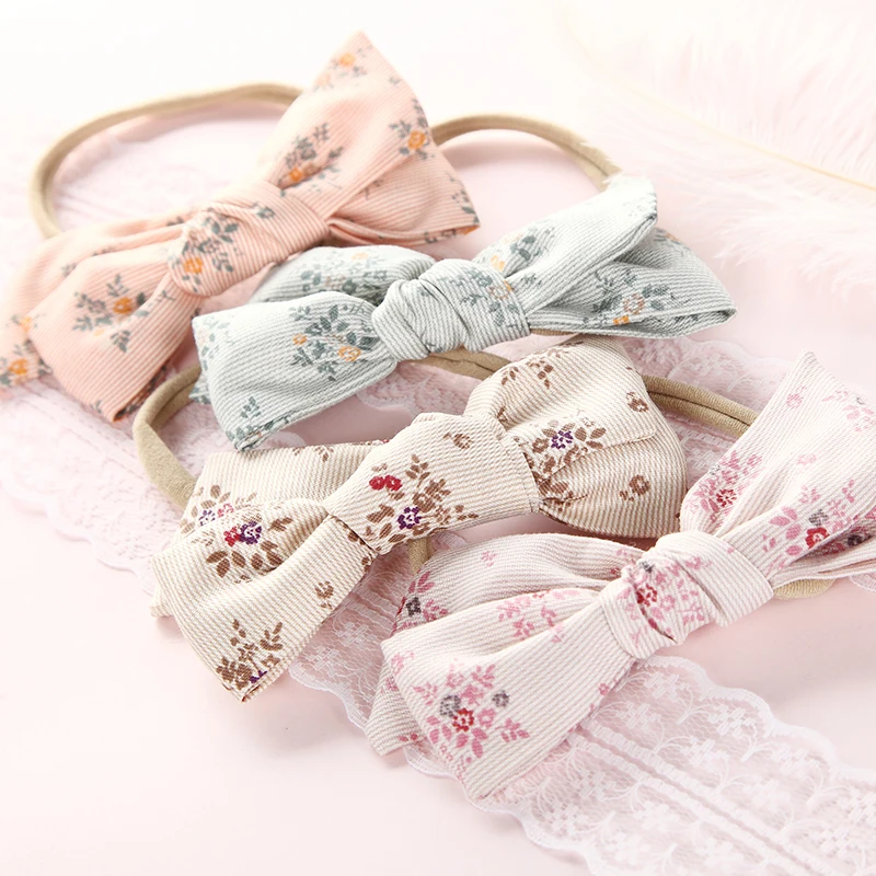 Newborn Headband Print Baby Bow Hair Bands for Girls Soft Nylon Elastic Headwraps Kids Headwear Princess Hair Accessories