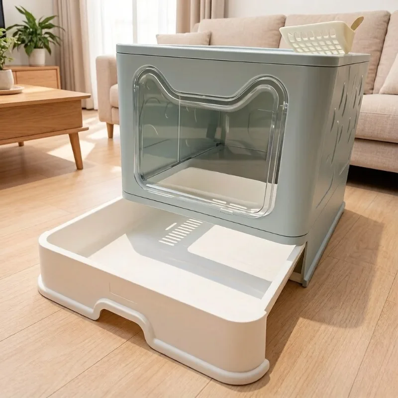 

Drawer Type Cat Litter Box, Splash-Proof Top-Entry Cat Toilet with Easy Cleaning