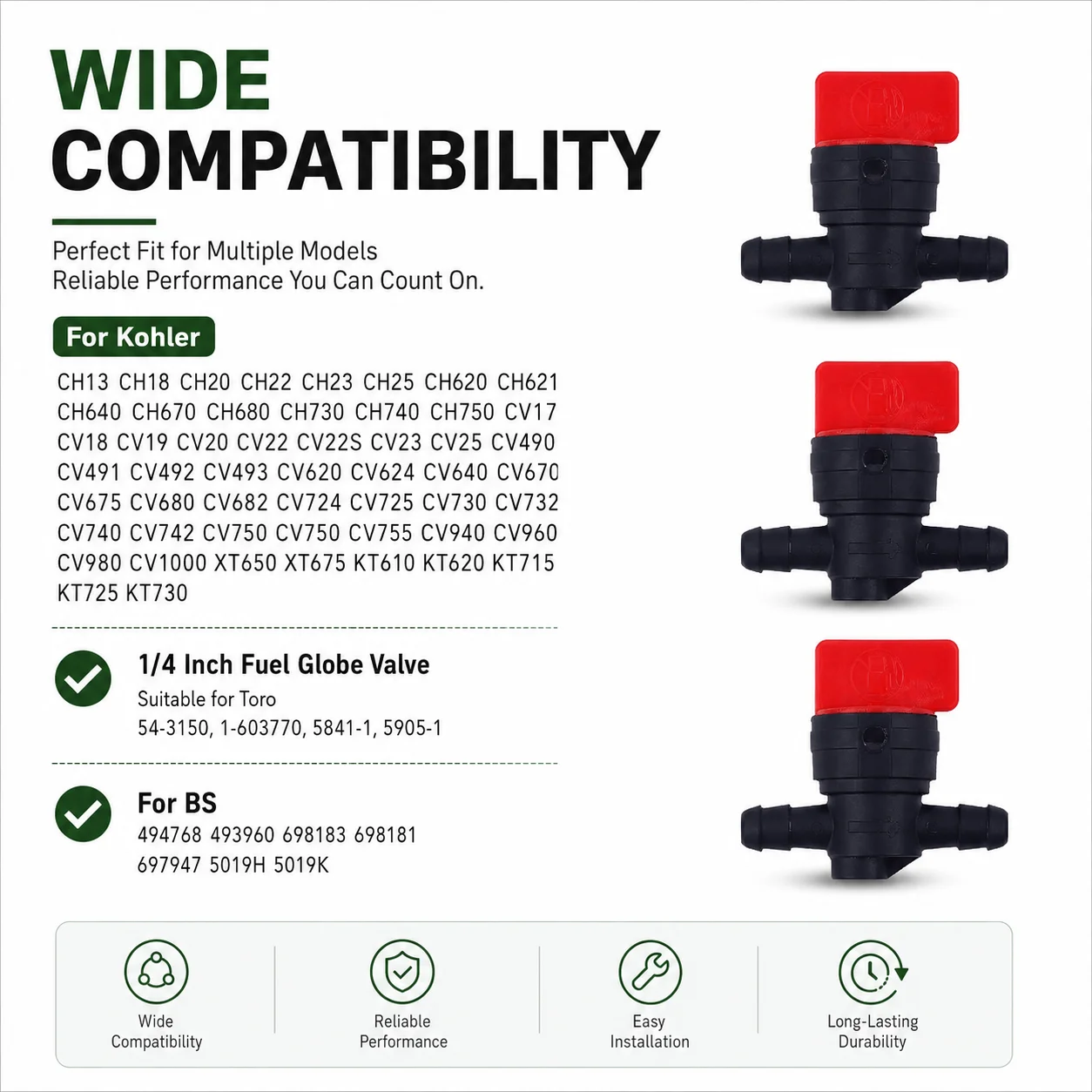 Fuel Stop Shut Off Petcock Valve with Clamps for Murray Toro Lawn Tractor Spare Parts Replaces 698183 493960 54-3150 1-603770