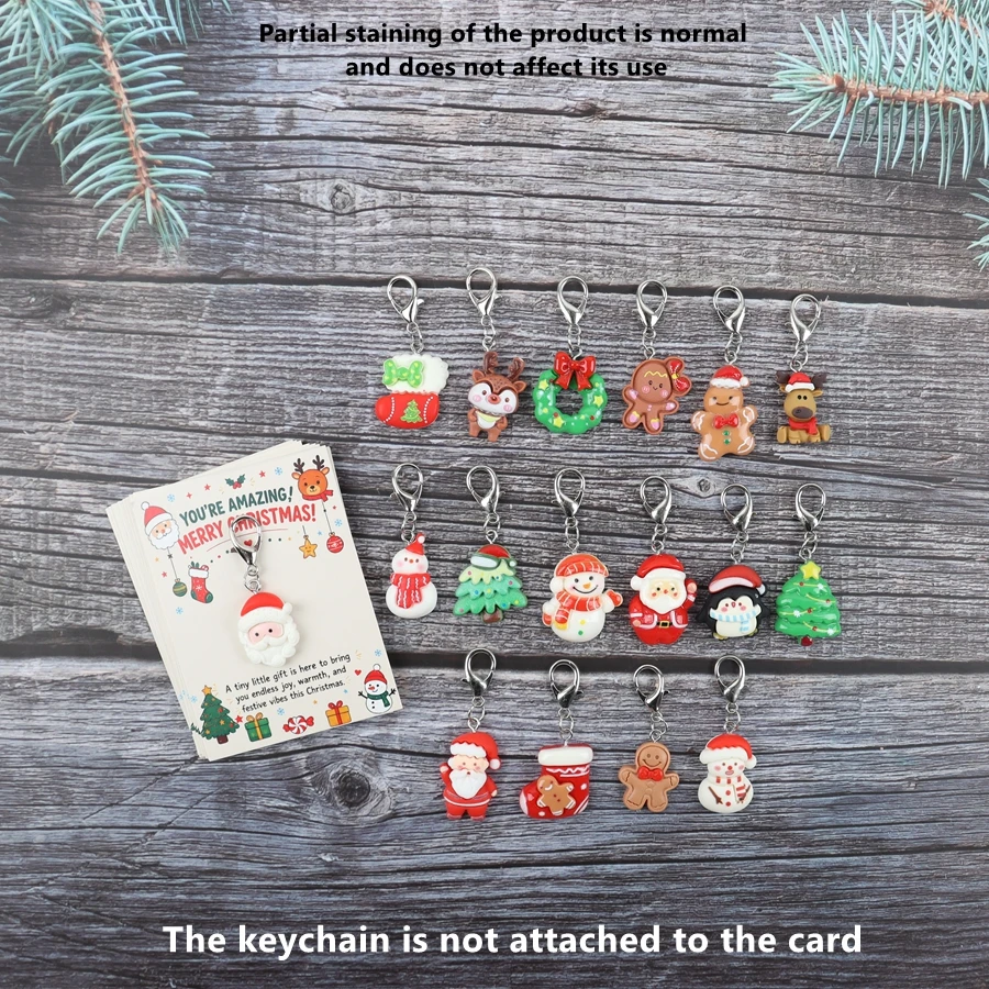 16 Christmas Keychain Pendants, with Accompanying Christmas Gift Cards, Are Ideal as Holiday Gifts for Family and Friends