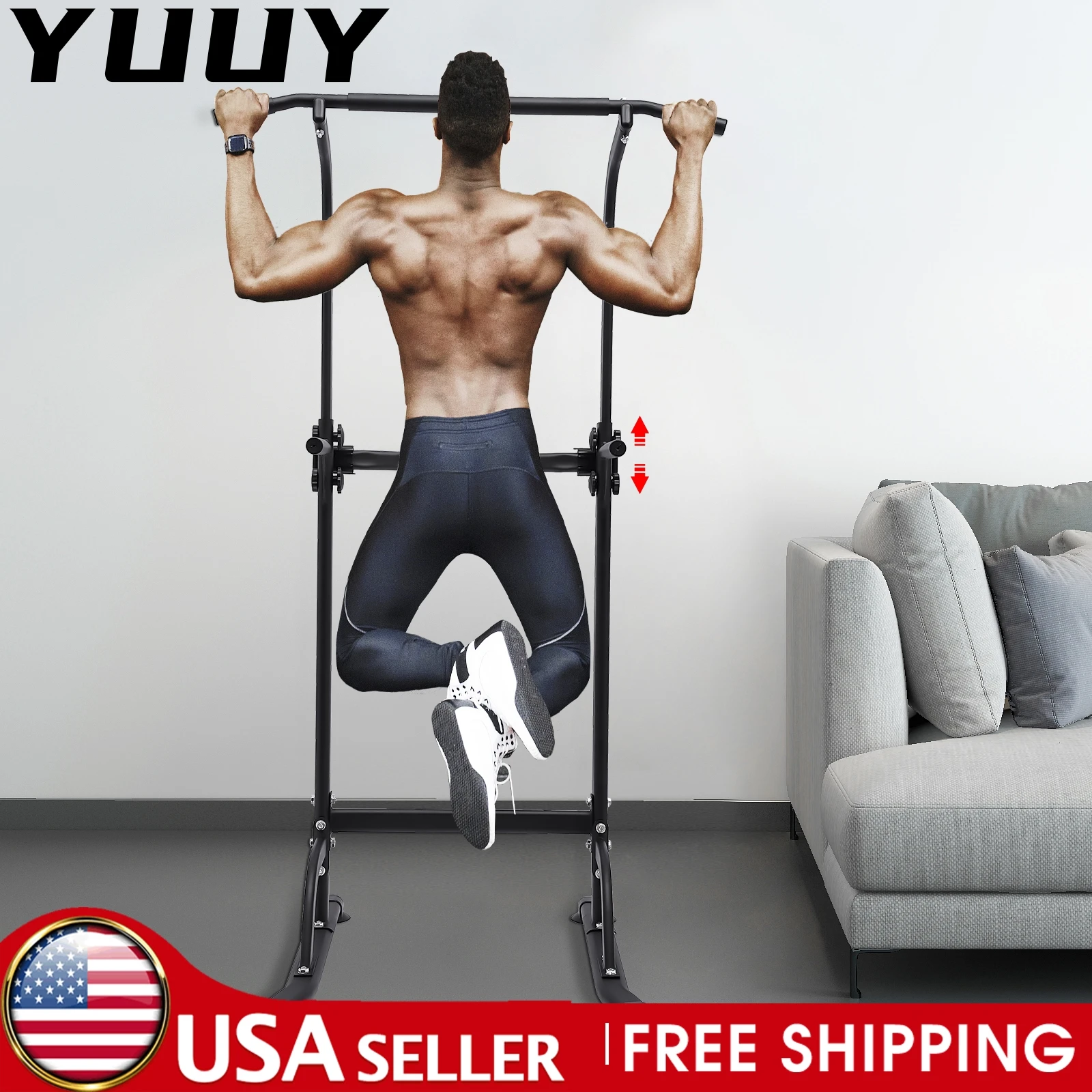 Adjustable Pull-up Dip Station, Power Tower, Pull-ups Stand for Home Gym, Strength Workout, Horizontal Bars, Fitness Equipment