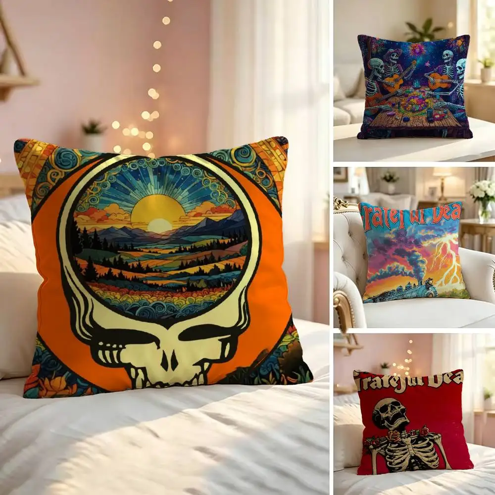 Rock B-Band G-Grateful D-Dead Pillow Case Sofa Living Room for Bedroom Headboard Backrest Cushion Square Nap Time