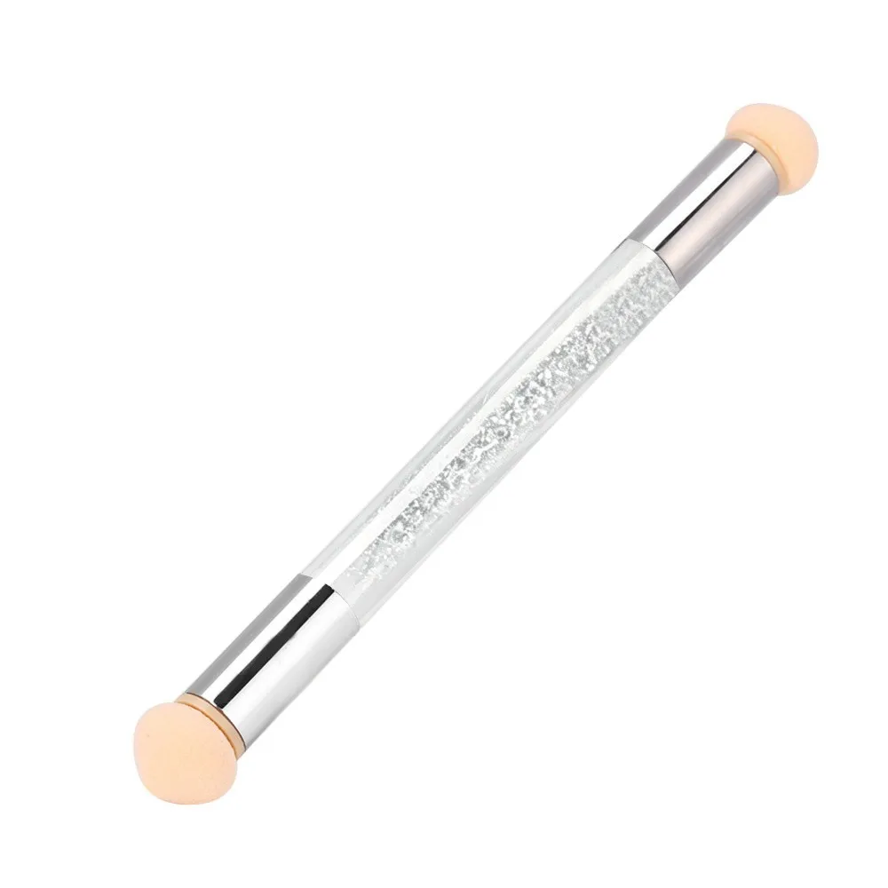 Double End Nail Art Pen UV Gel Compatible 4 Extra Sponge Heads Nail Art Sponge Brush Transparent Handle Ombre Nail Brush