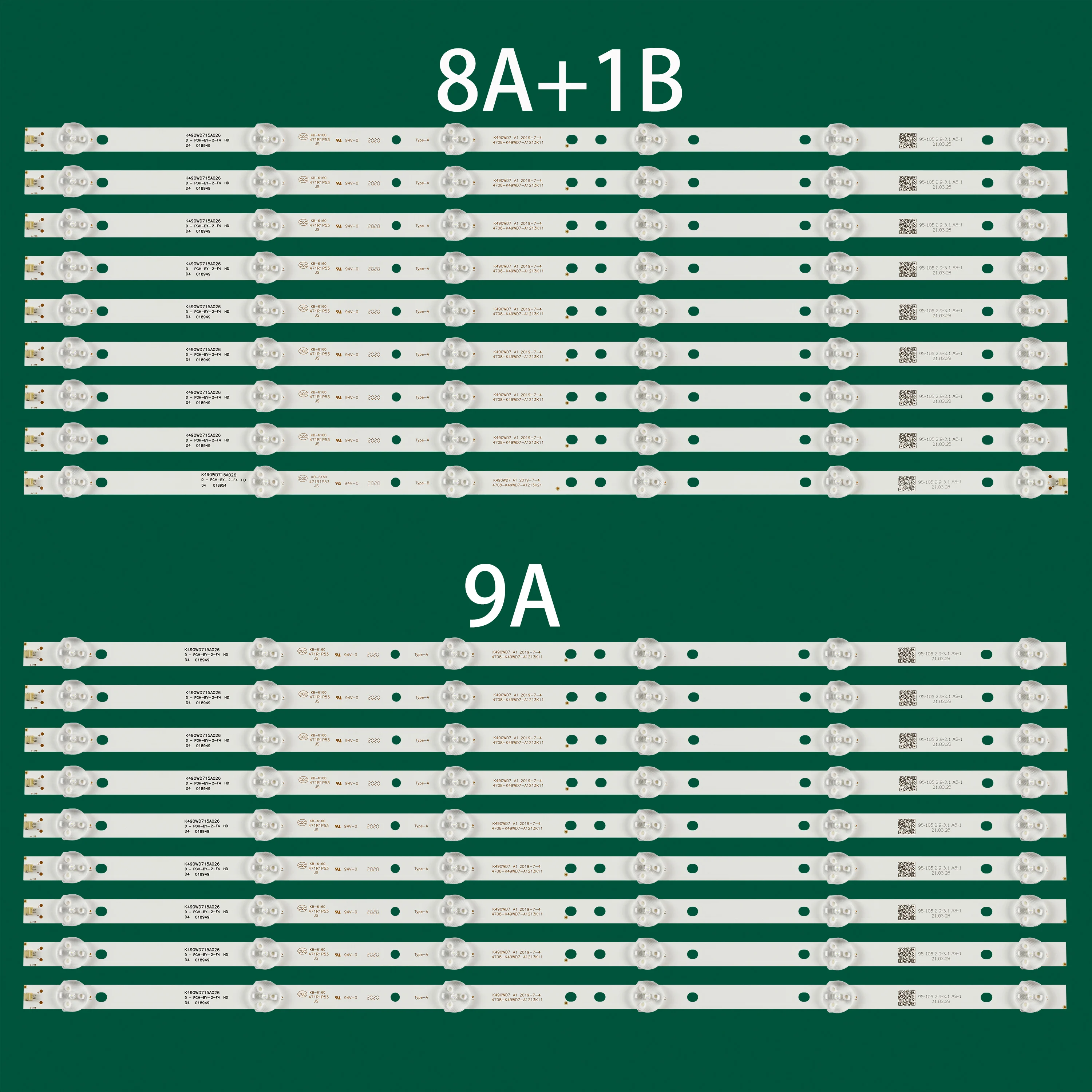 

9pcs LED backlight strip for DEXP F49B7000T 49PUF6050 49PFL3445 PH49PFG5001/78 49PUF6050/T3 K490WD7 A1 A2 4708-K490WD-A2213K01