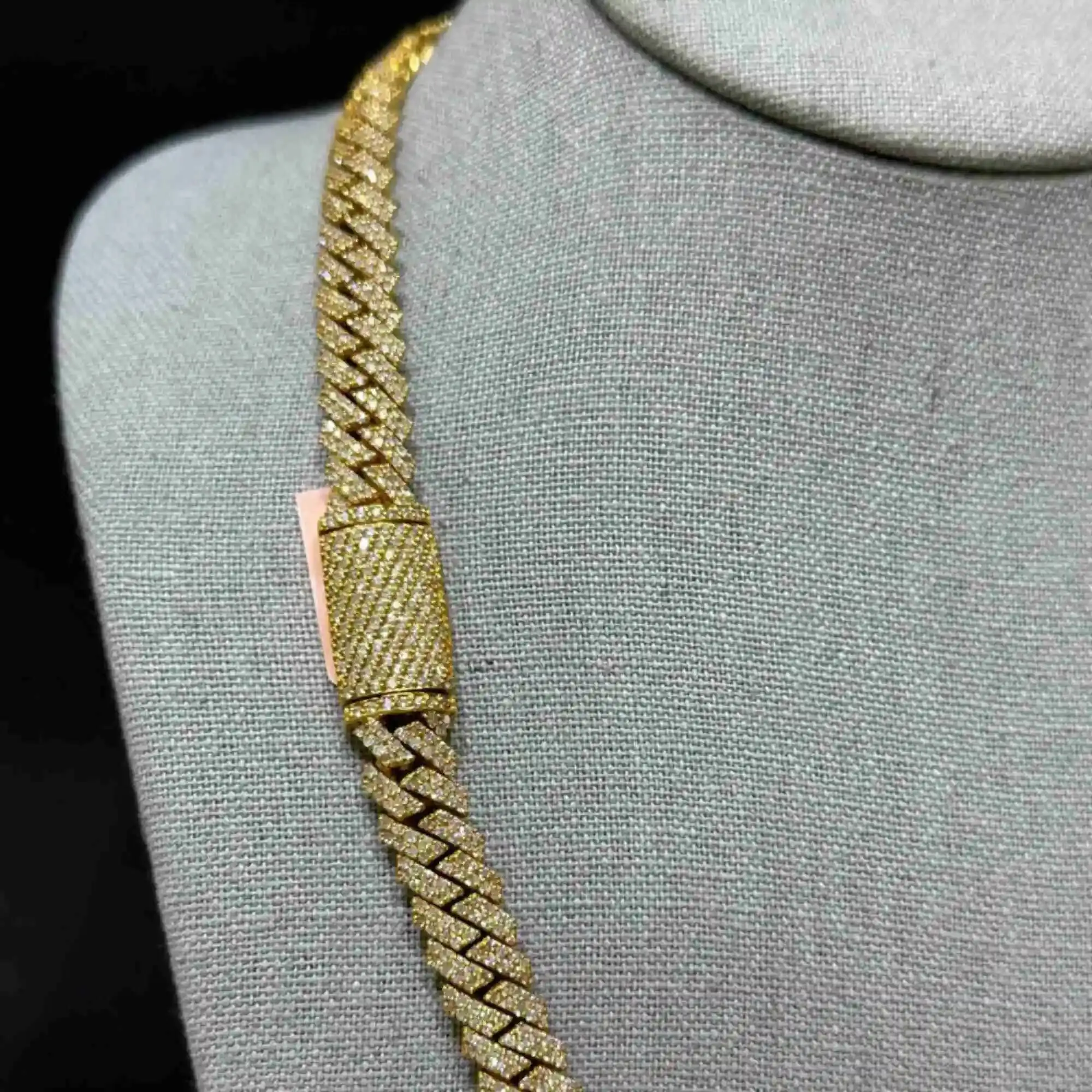 Fashion Premium Quality Iced Cuban Link Chain 14MM VVS Moissanite Diamond Hip Hop Miami Cuban Chain Sterling Silver Gold Plated