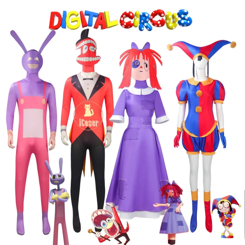 2025 New Pomni Cosplay Costume The Amazing Digital Circus Ragatha Jax Caine Cartoon Uniform Jumpsuit Halloween Party Kids Chi AA