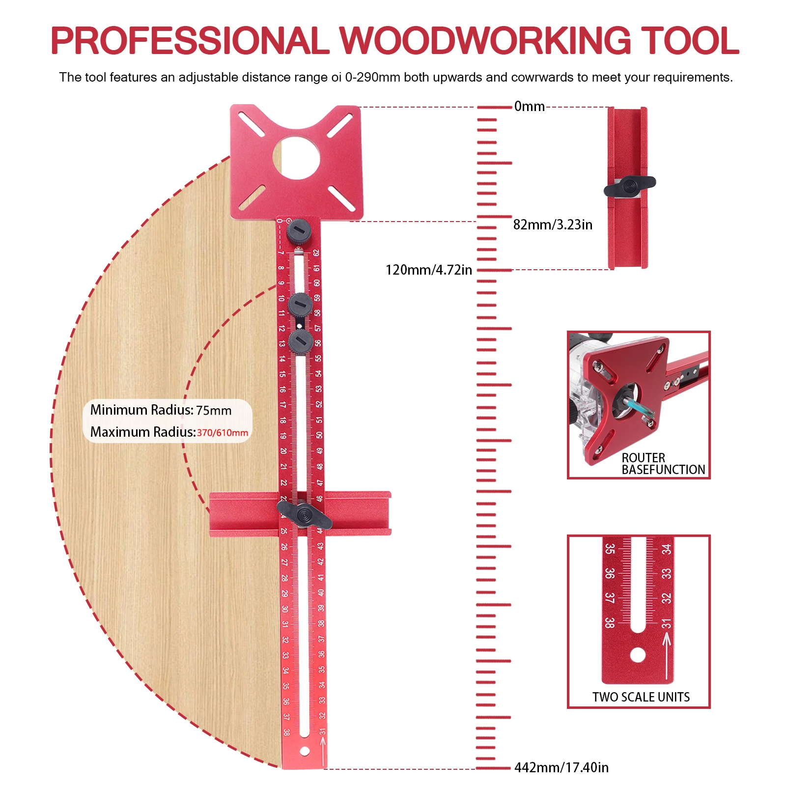 15cm-120cm Router Circle Cutting Jig 4 in 1 Router Milling Groove Bracket Woodworking Cabinet Hardware Jig Punch Groove Brac