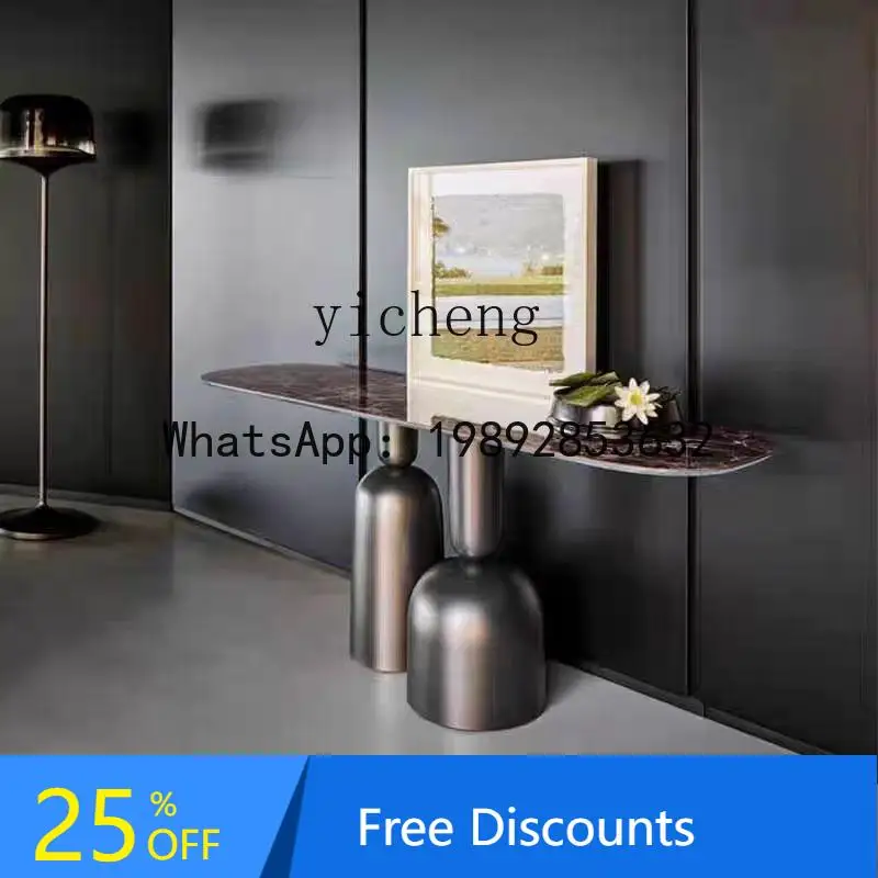 

AA stainless steel entrance table gray titanium entrance table Italian minimalist black walnut entry plan