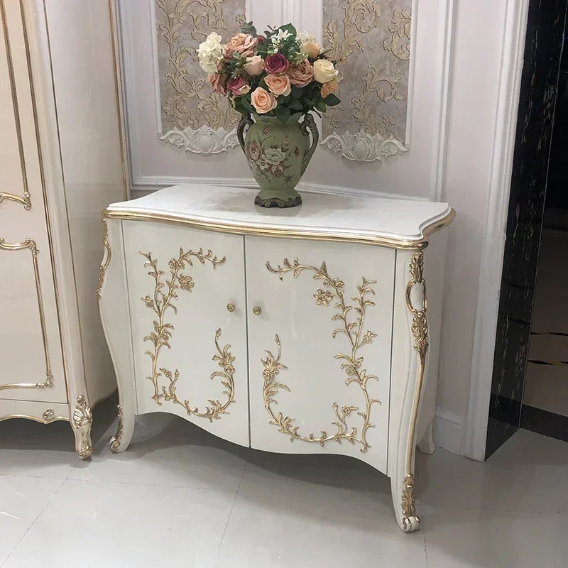 

European style porch cabinet white partition lobby storage living room decorative table solid wood light luxury neoclassical din