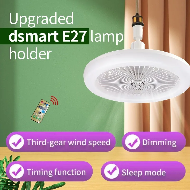 E27 30W LED Ceiling Fan with Light Remote Control Dimmable Ceiling Bulb with Cooling Fan 3 Modes Indoor Bedroom Chandelier