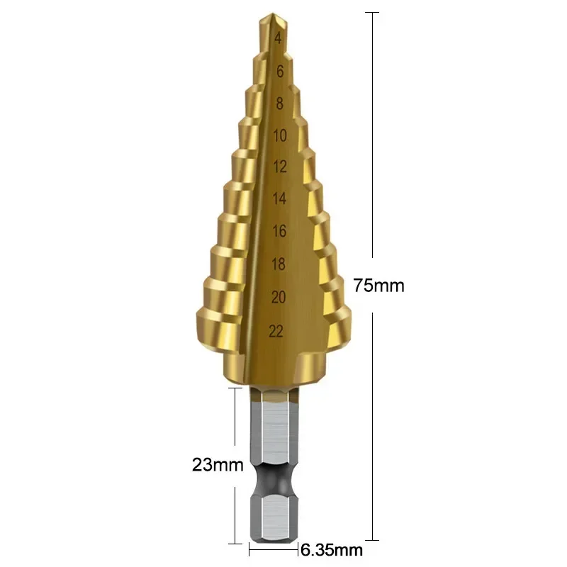 4-22mm Hexagon Handle Step Drill  HSS 4241 Titanium Coated Pagoda Drill Bit Wood Metal Hole Cutter Core Drilling Opener