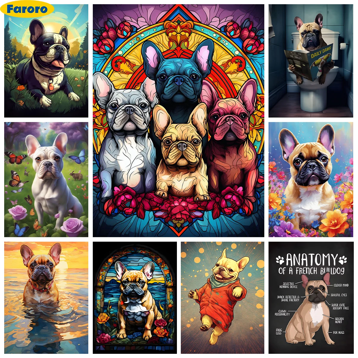 

French Bulldog 5D Diamond Art Painting Cartoon Pet Dog Mosaic Mural Handmade Diamond Embroidery Cross Stitch Kit Home Wall Decor